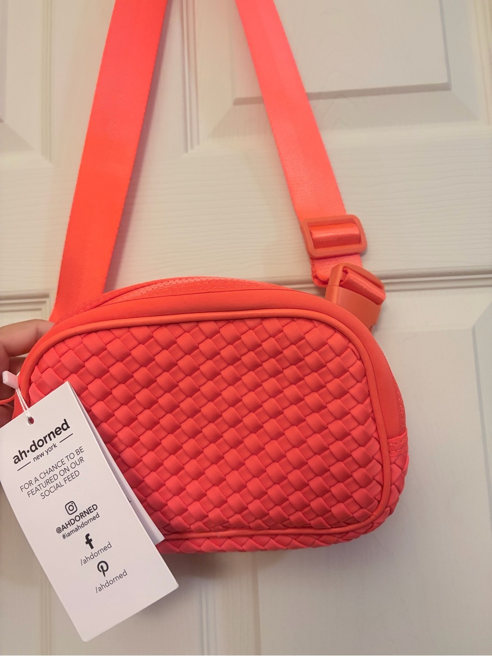 Ah-Dorned New York Neoprene Woven Crossbody/Bum Bag/Fanny Pack hyper orange